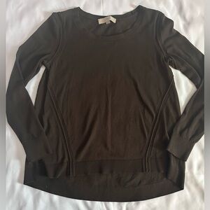 LOFT Black Sweater with High Low Hem and Ribbed Seam Detail Size Medium